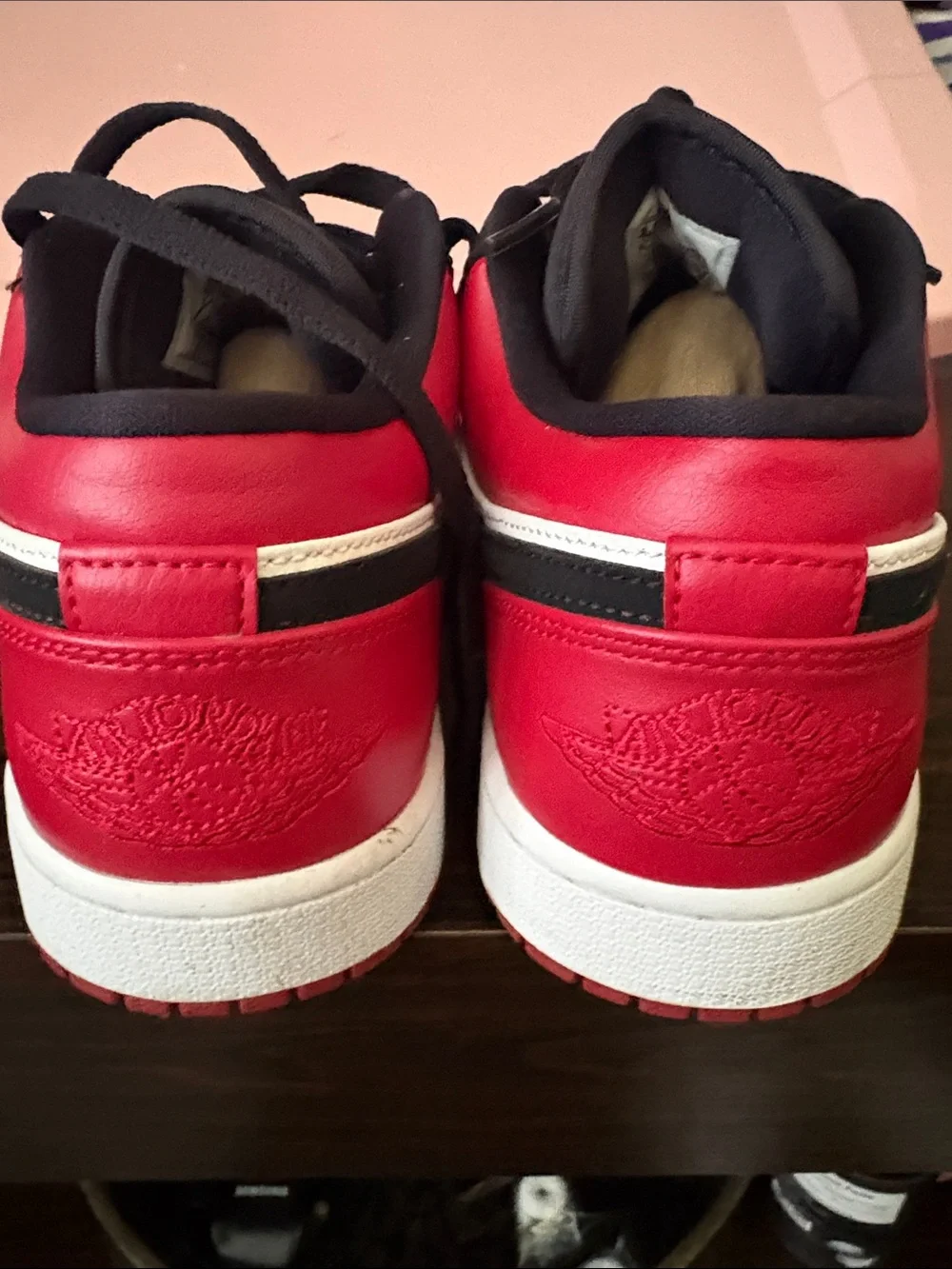Men’s Jordan Low-Top Sneakers in Black, White & Red Accent